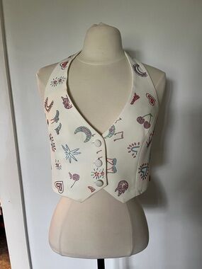 Nasty Gal Cream Embroidered Halter Button Vest